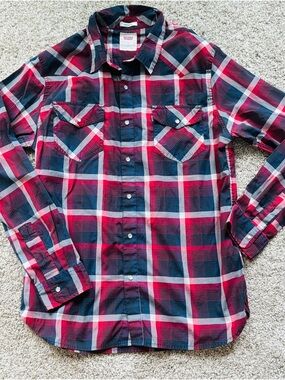 Levi's Men's Red, Navy & White Plaid Button-Down Shirt
